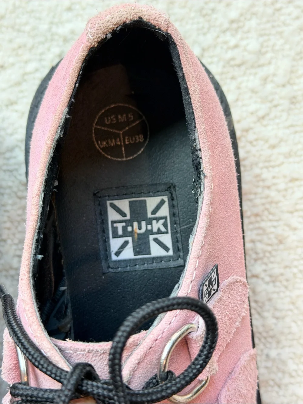 T.U.K. Suede Viva Mondo Creeper Platform Shoes in Misty Rose size 7